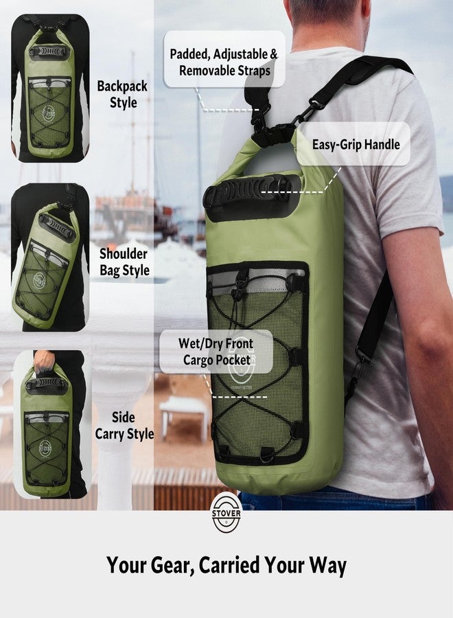 STOVER 5/10/25/30/40/55L Waterproof Backpack- Floating Dry Bag for Kayaking, Travel, Beach, Hiking, & Camping, Men/Women, 25l Green (With Phone Case), 25L, Dry Bag - Image 3