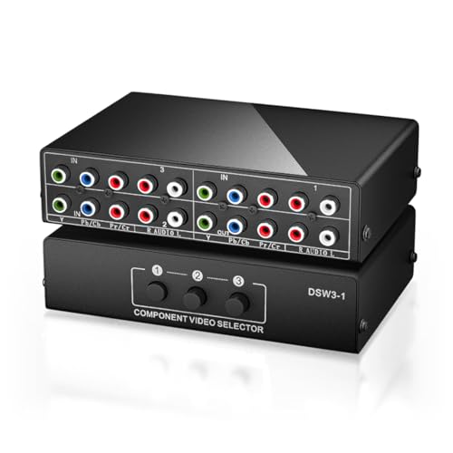 BolAAzuL Component AV Video Switch Box 3 in 1 Out, BolAAzuL 3 Port 5 RCA YPbPr Cable RGB Component AV Switcher Selector Converter 3-Way Plug & Play for Retro Gaming PS2 Wii Xbox DVD Player TV - Image 1