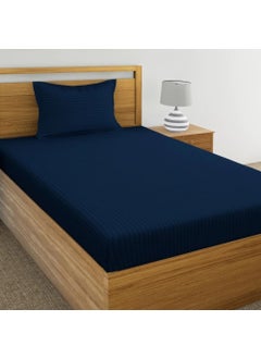 STARNSTYLE STARNSTYLE 220 Cotton Feel Glace Cotton 1 Single Bedsheet with 1 Pillow Cover 90X60 Inch Navy Blue 