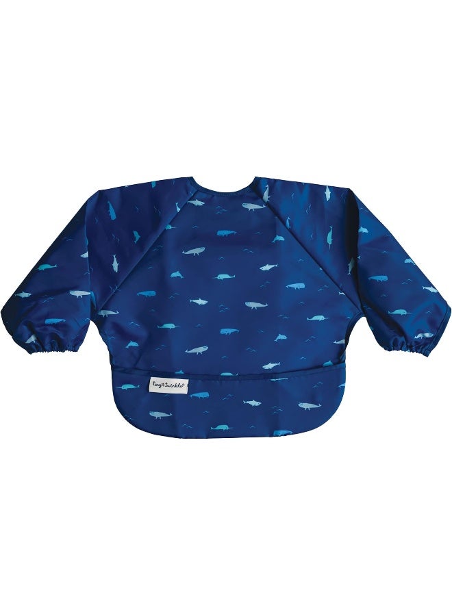 Tiny Twinkle Tiny Twinkle Mess Proof Small Bib, Cute Long Sleeve Bib Suit, Waterproof Bibs for Kids, Machine Washable, Baby Robe, Ocean Life, 2-4 Years  - Image 1