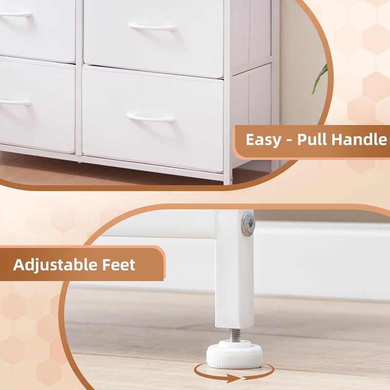 SKY-TOUCH Storage Cabinet : Bedroom Dresser with 9 Drawers Wide Storage Chest with Removable Fabric Bins Storage Organizer Unit for Living Room Entryway Hallway Nursery Kids Room wHITE - Image 5