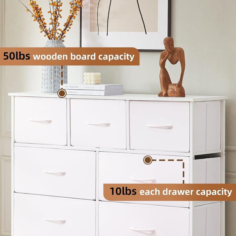 SKY-TOUCH Storage Cabinet : Bedroom Dresser with 9 Drawers Wide Storage Chest with Removable Fabric Bins Storage Organizer Unit for Living Room Entryway Hallway Nursery Kids Room wHITE - Image 4