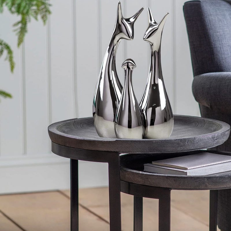 Xtore Home Decor Lucky Silver Deer Statue Family Piano Finish Ceramic Figures Set of 3 Silver Set - Image 3