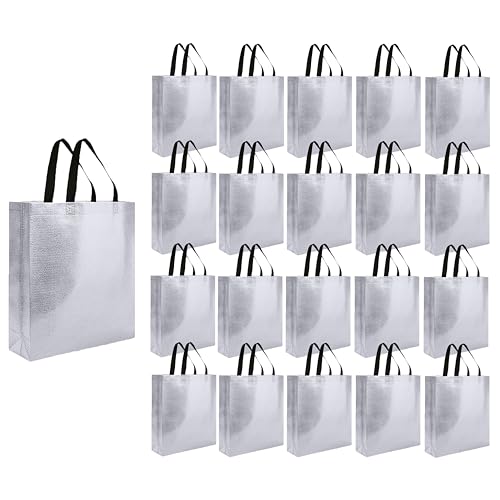 Evafly Gift Bag Medium Size Pack of 20 : L13 x W12 x D4 inch|Resuable Non-Woven Shiny Metallic Laminated|Return Gift For Haldi/Wedding Favours/Baby Shower/Birthday - Silver - Image 1