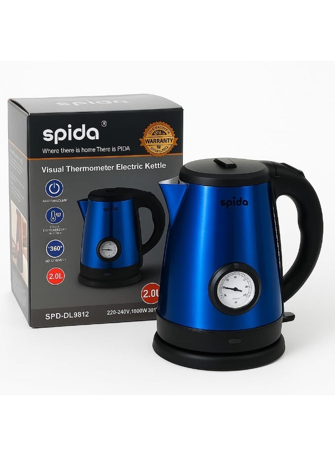 سبيدا غلاية كهربائية SPD-DL9812 بسعة 2 ل وقوة 1800 وات مع مقياس حرارة – ميزة التحكم في درجة الحرارة – لتحضير الشاي عند درجة الحرارة المثالية من سبيدا - Image 2