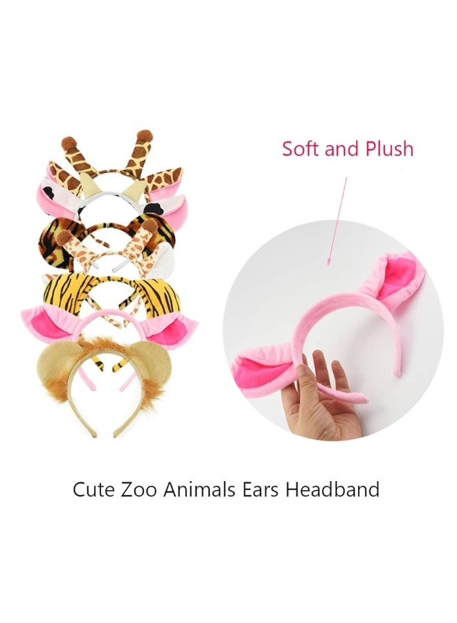 Jmkcoz 12 Pcs Zoo Animals Ears Headband Jungle Safari Animals Hairbands Plush Cartoon Headbands Elephant Lion Giraffe Tiger Zebra Leopard Cow Pig Ears Cosplay Hair Hoop for Birthday Halloween Costume Party - Image 4