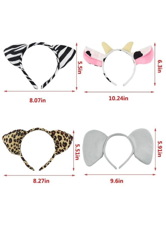 Jmkcoz 12 Pcs Zoo Animals Ears Headband Jungle Safari Animals Hairbands Plush Cartoon Headbands Elephant Lion Giraffe Tiger Zebra Leopard Cow Pig Ears Cosplay Hair Hoop for Birthday Halloween Costume Party - Image 5