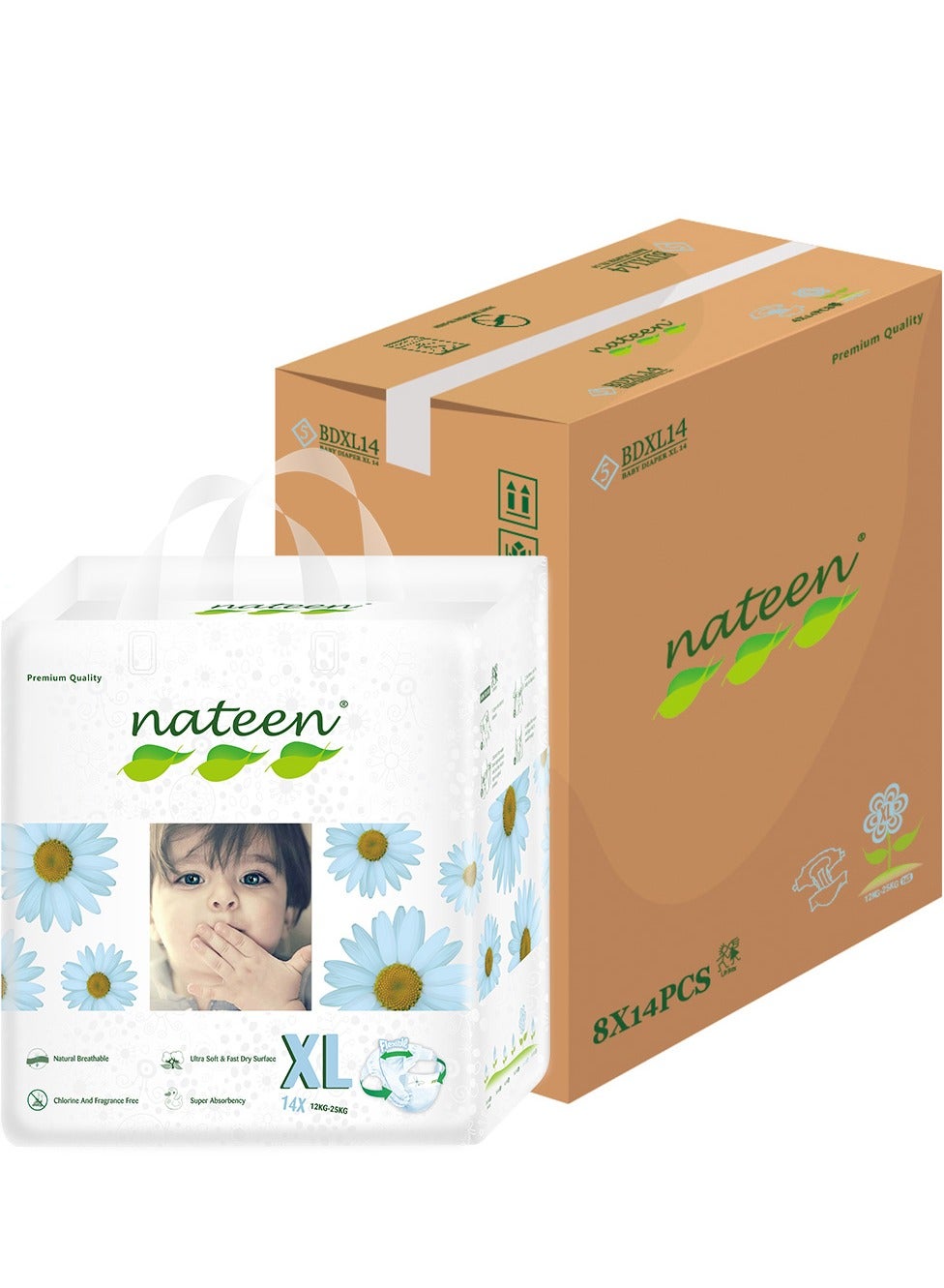 nateen Premium Care Baby Diapers,Size 5 (12-25kg),X-Large,112 Count Diapers,Super Absorbent,Double Lock Leak Barriers Baby Diapers.
