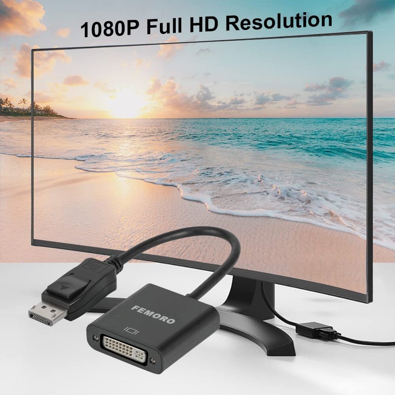 FEMORO DisplayPort to DVI Adapter Converter, Display Port DP to DVI-I Adapter Male to Female 1080P (Male to Female) Compatible with Computer, Desktop, Laptop, PC, Monitor, Projector, HDTV - Black - Image 4