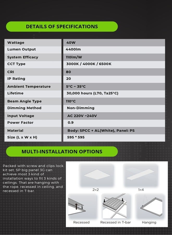 باناسونيك لوحة باناسونيك قاد للسقف، موفرة للطاقة، ضوء أبيض بارد، ستون - Image 4