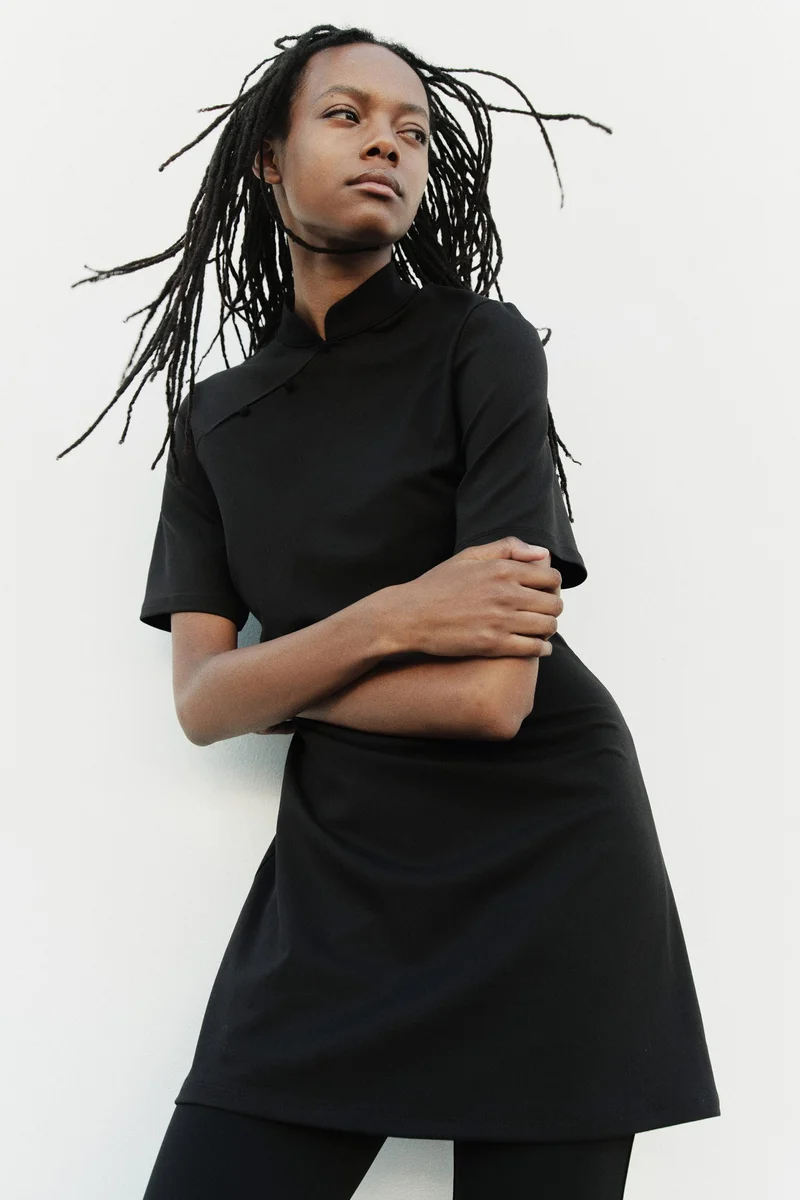 Draped button-detail dress