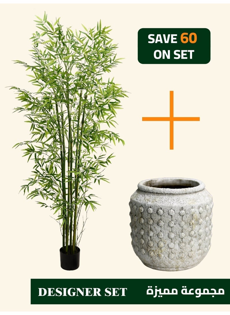 High-Quality Artificial Bamboo Tree (180cm) with Decorative Cement Planter – Balanced Space and Natural Presence - Image 1