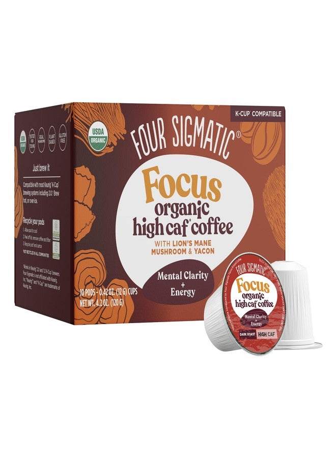Four Sigmatic High Caffeine Mushroom Coffee K-Cups | Organic Dark Roast Coffee with Lion’s Mane & Yacon | Focus & Immune Support | Vegan & Keto | Sustainable Pods | 10 Count - Image 1