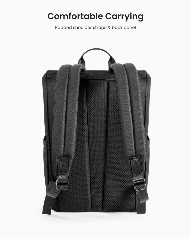tomtoc Flap Laptop Backpack, Lightweight, Water-Resistant College Travel Casual Daypack, Slim Durable Work-pack Rucksack for 13-16 Inch MacBook Laptop, Large Capacity, 18L, Black - Image 5