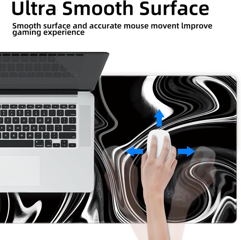 Galdas Gaming Mouse Mat Forest Background Pattern XXL XL Large Mouse Mat Long Extended Mouse Pad Desk Mat Non-Slip Rubber Mice Pads Stitched Edges Thin Pad (Wave Black) - Image 5