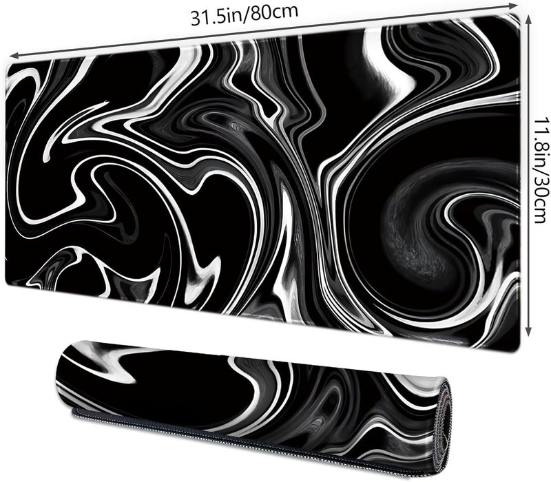 Galdas Gaming Mouse Mat Forest Background Pattern XXL XL Large Mouse Mat Long Extended Mouse Pad Desk Mat Non-Slip Rubber Mice Pads Stitched Edges Thin Pad (Wave Black) - Image 2