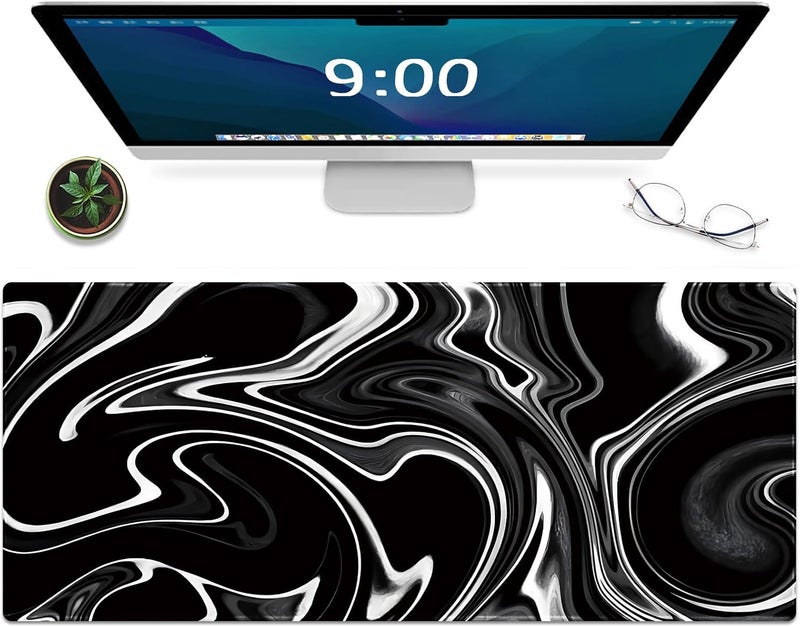 Galdas Gaming Mouse Mat Forest Background Pattern XXL XL Large Mouse Mat Long Extended Mouse Pad Desk Mat Non-Slip Rubber Mice Pads Stitched Edges Thin Pad (Wave Black) - Image 1