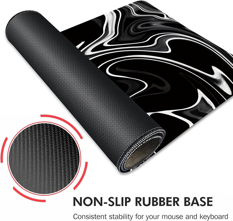 Galdas Gaming Mouse Mat Forest Background Pattern XXL XL Large Mouse Mat Long Extended Mouse Pad Desk Mat Non-Slip Rubber Mice Pads Stitched Edges Thin Pad (Wave Black) - Image 4