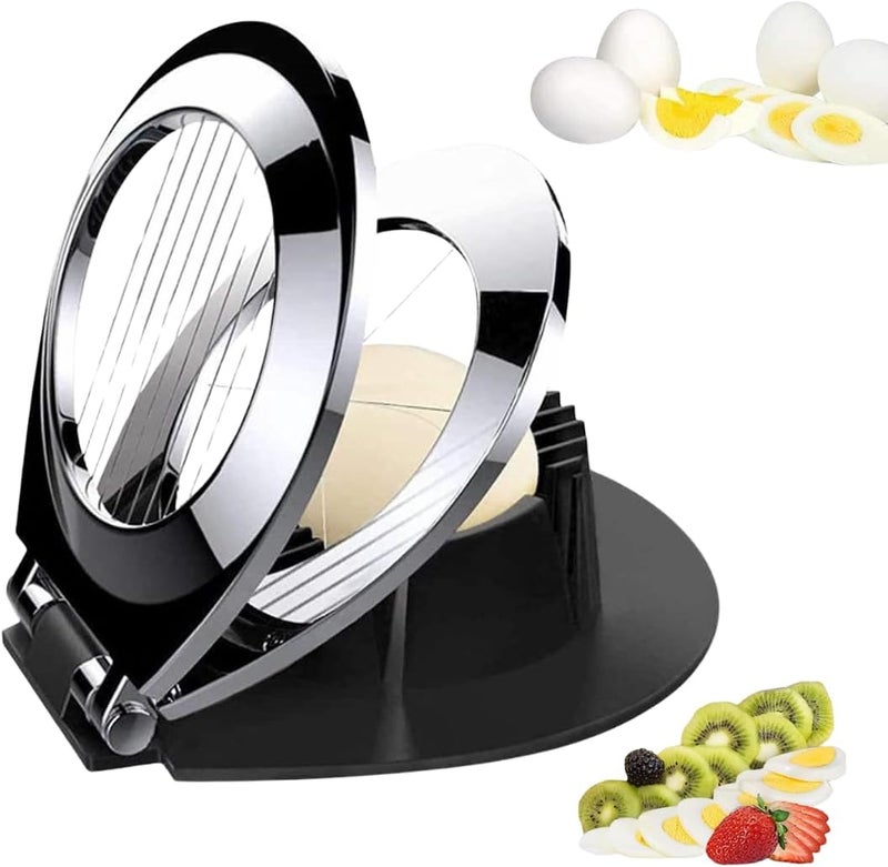 MARKQ 2 in 1 Stainless Steel Egg Slicer – Heavy Duty Cutter for Hard Boiled Eggs, Strawberries, Salads, Sandwiches & Fruit Garnish, Manual Operation with Two Slicing Disks (Silver) - Image 1
