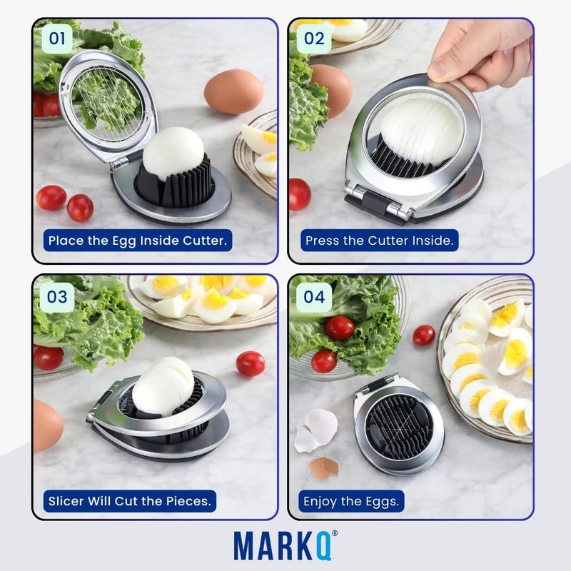 MARKQ 2 in 1 Stainless Steel Egg Slicer – Heavy Duty Cutter for Hard Boiled Eggs, Strawberries, Salads, Sandwiches & Fruit Garnish, Manual Operation with Two Slicing Disks (Silver) - Image 5