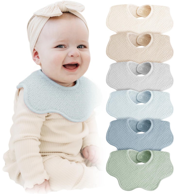 Konssy Muslin Baby Bibs 100% Cotton Absorbent Bandana Drool Bibs for Teething and Drooling, 6-Pack for Baby Boys & Girls - Image 1