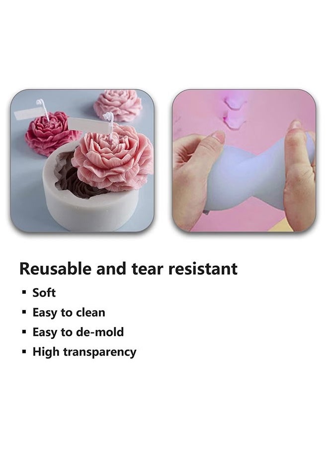 GMORO Flower Silicone Mold for Resin Candle ,3D Soap Mould Cake Fondant Chocolate Epoxy Casting Craft Handmade Gift,15-Piece Candle Wicks White 10cm,1-Piece Wick Holder Set Silver One Size Peony  - Image 5