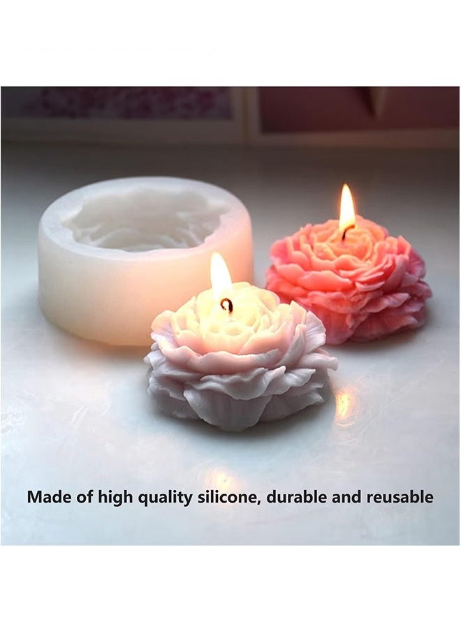 GMORO Flower Silicone Mold for Resin Candle ,3D Soap Mould Cake Fondant Chocolate Epoxy Casting Craft Handmade Gift,15-Piece Candle Wicks White 10cm,1-Piece Wick Holder Set Silver One Size Peony  - Image 2