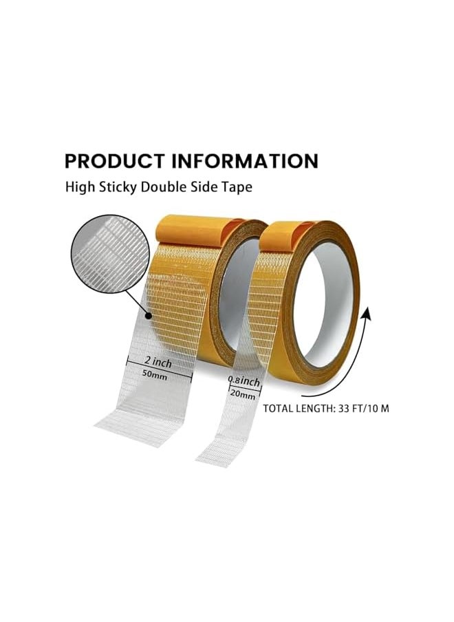 PROMASS promass Double Sided Fabric Tape Heavy Duty,Double Stick Carpet Tape,Fabric Tape Multifunctional Double Sided 0.8inch/2inchx33FT10m High Stickness Strong 2 Sided Tape 2 Rolls  - Image 2