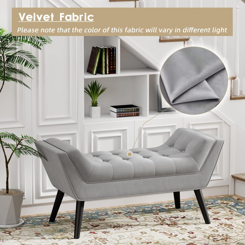 Andeworld Tufted Bed Bench Fabric Ottoman Footstools for Bed Room -Gray - Image 2