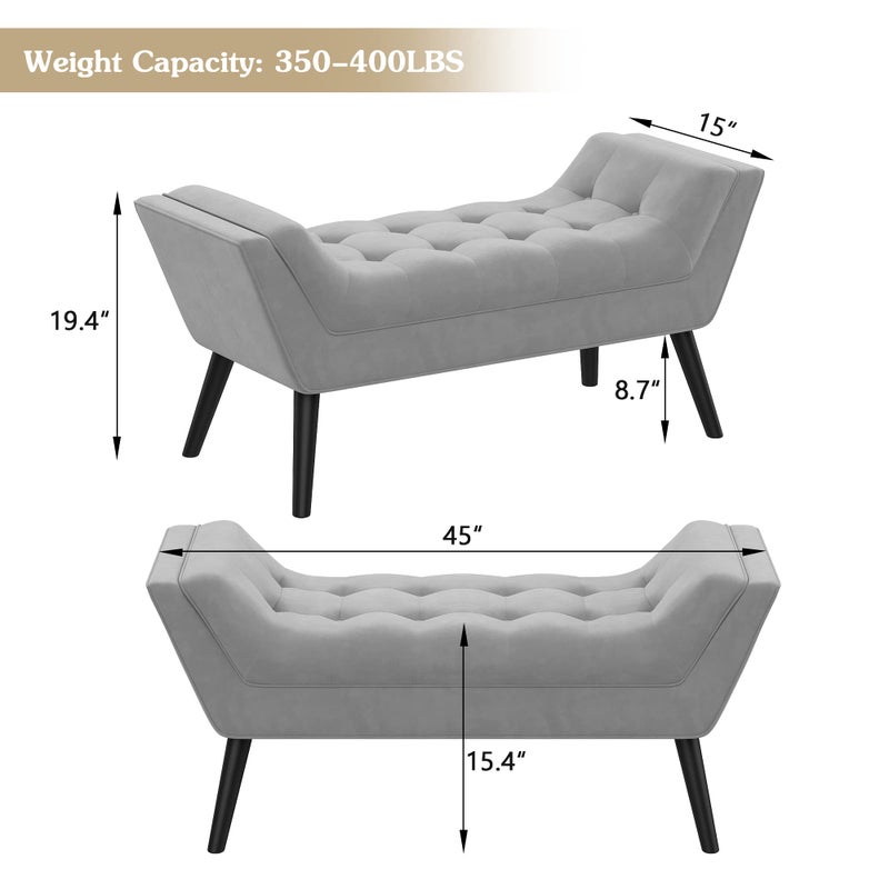 Andeworld Tufted Bed Bench Fabric Ottoman Footstools for Bed Room -Gray - Image 3