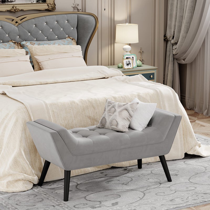 Andeworld Tufted Bed Bench Fabric Ottoman Footstools for Bed Room -Gray - Image 5