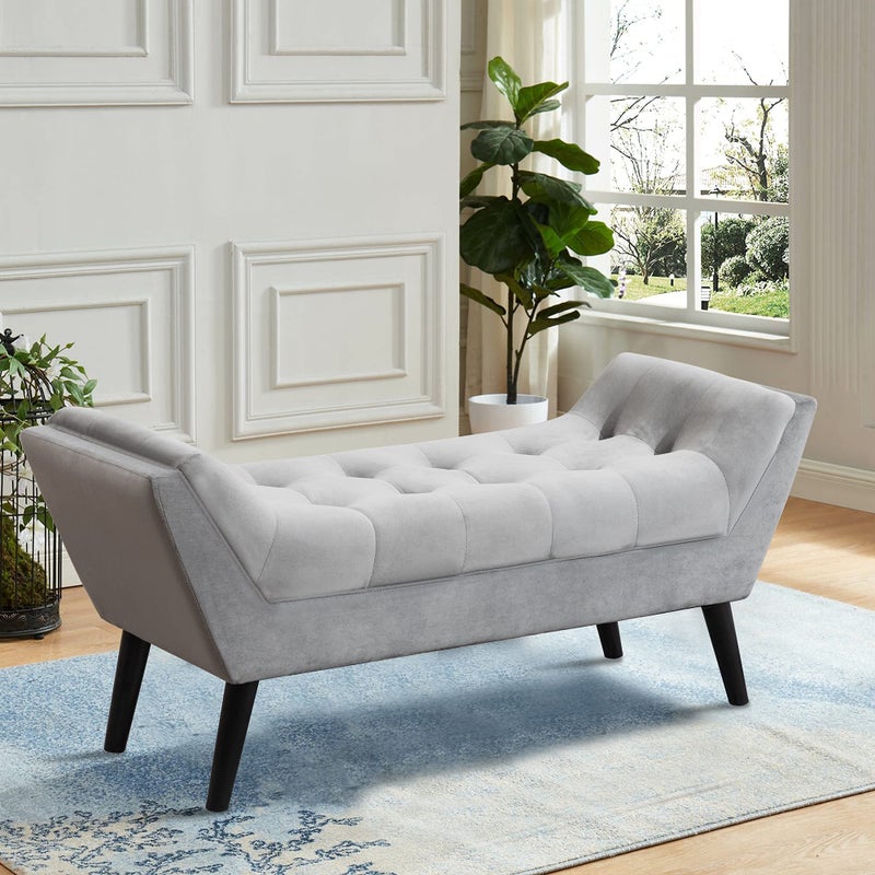 Andeworld Tufted Bed Bench Fabric Ottoman Footstools for Bed Room -Gray - Image 1