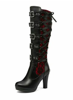 Women Lace Goth Knee High Boots Buckle Block Heel Lace Up Knee Boots Punk Platform Back Zipper Riding Bootie Red/Black - pzsku/ZF42AB5EA6F1C82936D74Z/45/_/1730273267/4dfeba87-631d-468d-962d-6de738b75e45