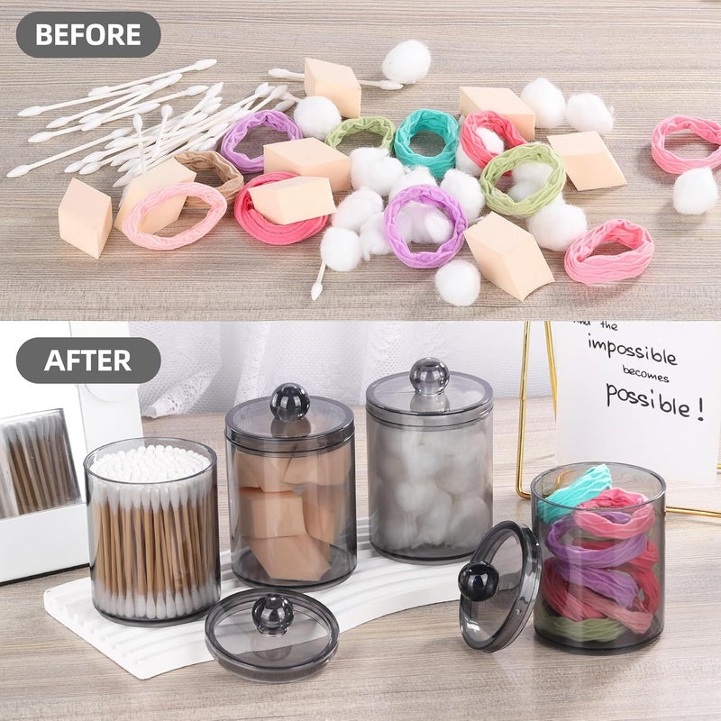 Xpandio Xpandio Cottonswab Storage Dispenser Set Light Black Clear Acrylic Apothecary Jar for Bathroom Vanity Organizer Clear Cotton Ball Holder CottonEarbud Holder Storage Container with Lid PACK OF 1  - Image 5