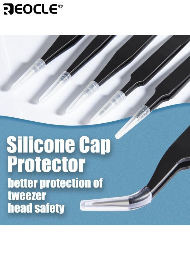 ريوكل 6 قطع مجموعة ملاقط دقيقة أدوات إصلاح إلكترونيات من الفولاذ المقاوم للصدأ المضادة للكهرباء الساكنة مع نصائح منحنية ومستقيمة لصياغة المختبرات وصنع المجوهرات للمحترفين والهواة - Image 5