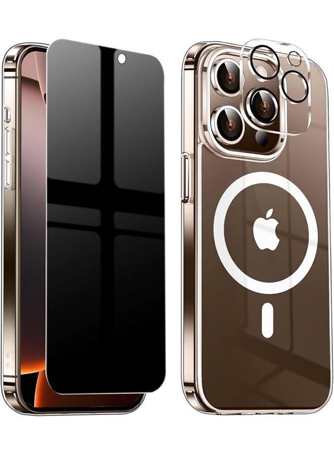 ELTRAZONE Privacy Case for iPhone 16 Pro, Clear Magnetic iPhone 16 Pro Case with Privacy Screen Protector & Camera Protector, Ultra Slim Shockproof TPU Bumper Hard PC Cover – Wireless Charging Compatible, Full Protection - Image 1