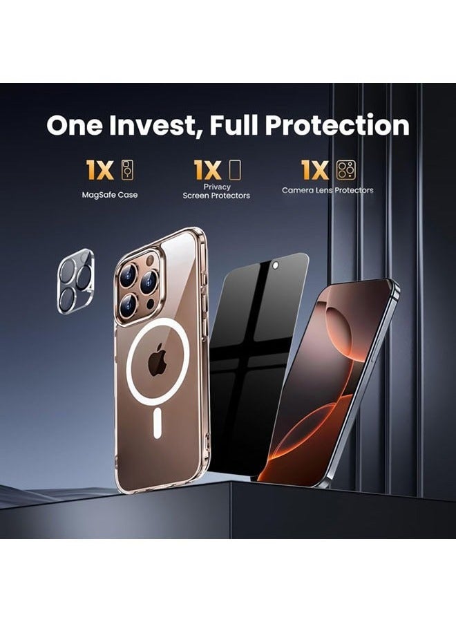 ELTRAZONE Privacy Case for iPhone 16 Pro, Clear Magnetic iPhone 16 Pro Case with Privacy Screen Protector & Camera Protector, Ultra Slim Shockproof TPU Bumper Hard PC Cover – Wireless Charging Compatible, Full Protection - Image 2