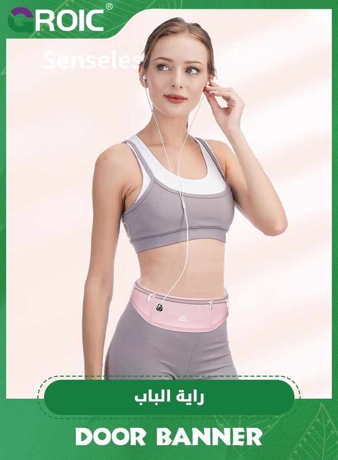 GROIC Running Belt Fanny Packs for Women, Slim Belt Bag Jogging Pocket Belt Money Belt Phone Holder Waist Pack for Running Hiking Traveling - Pink  - Image 5