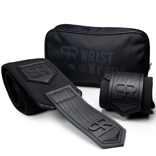 PR Personal Record Heavy Duty Premium Wrist Wraps, More Elasticity, Reinforced Stitching, Extra Wide Strap, Strong Thumb Loop, Larry Wheels Weightlifting Wraps, Lifting Wrist Wraps - All Black - Image 3