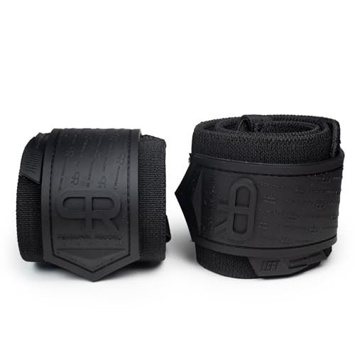 PR Personal Record Heavy Duty Premium Wrist Wraps, More Elasticity, Reinforced Stitching, Extra Wide Strap, Strong Thumb Loop, Larry Wheels Weightlifting Wraps, Lifting Wrist Wraps - All Black - Image 2