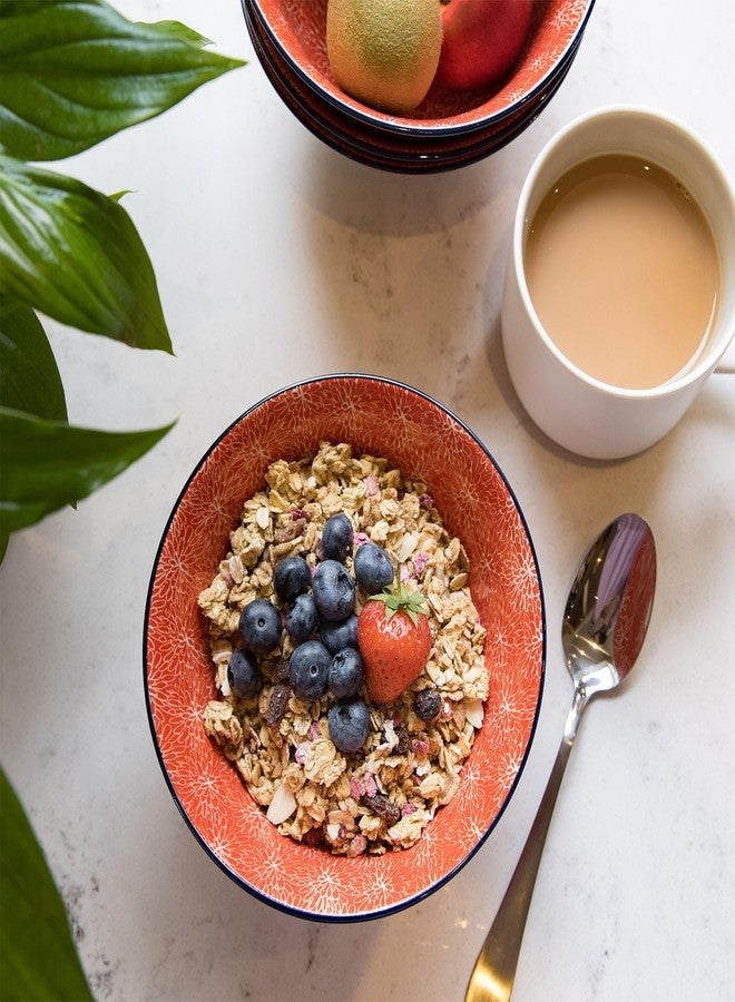 كيتشين كرافت طقم أوعية خزفية مزججة فاخرة من KitchenCraft مكون من 4 قطع، بنقشة زهور يابانية، طقم أوعية سيراميك باللونين الأحمر والأبيض بقاعدة ثابتة، آمن للاستخدام في الميكروويف وغسالة الصحون، 15.7 سم - Image 5