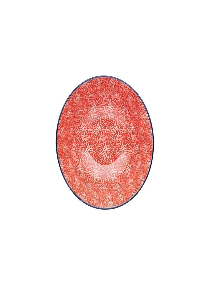 كيتشين كرافت طقم أوعية خزفية مزججة فاخرة من KitchenCraft مكون من 4 قطع، بنقشة زهور يابانية، طقم أوعية سيراميك باللونين الأحمر والأبيض بقاعدة ثابتة، آمن للاستخدام في الميكروويف وغسالة الصحون، 15.7 سم - Image 2