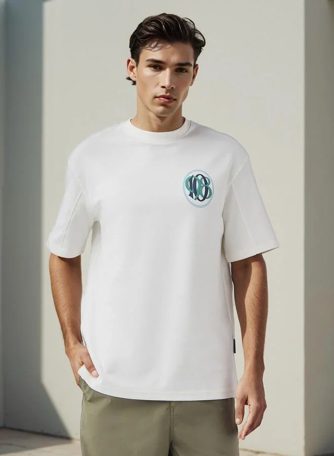 Lee Cooper Graphic Print Crew Neck T-shirt with Short Sleeves