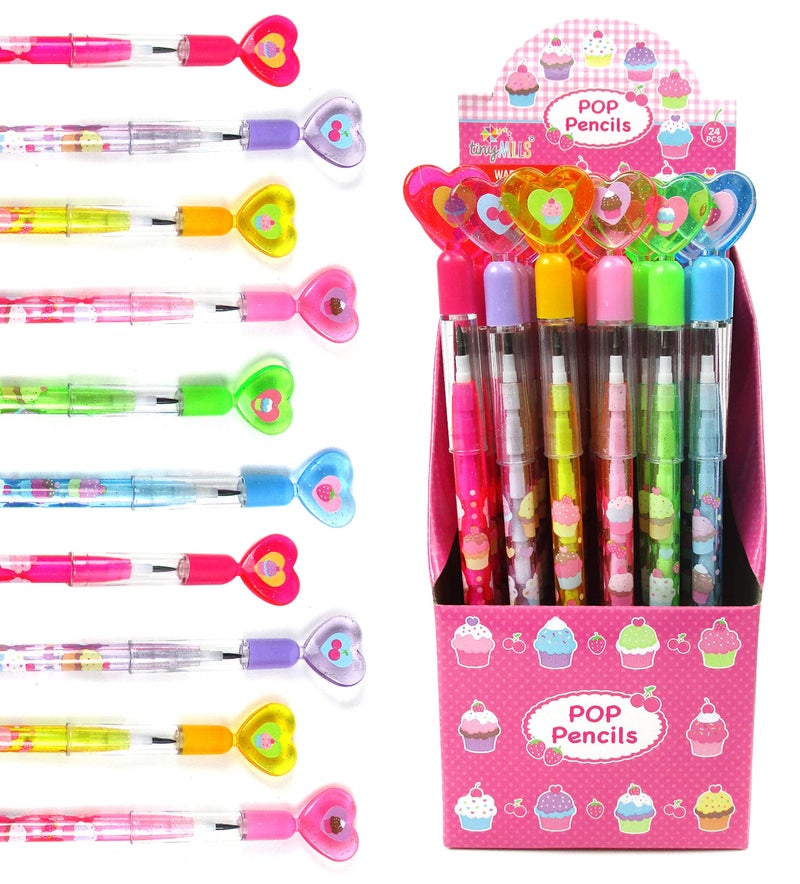 TINYMILLS 24 Pcs Cupcakes Happy Birthday Pencils Multi Point Stackable Pencil with Eraser for Party Favors Goodie Bag Stuffers - Image 2