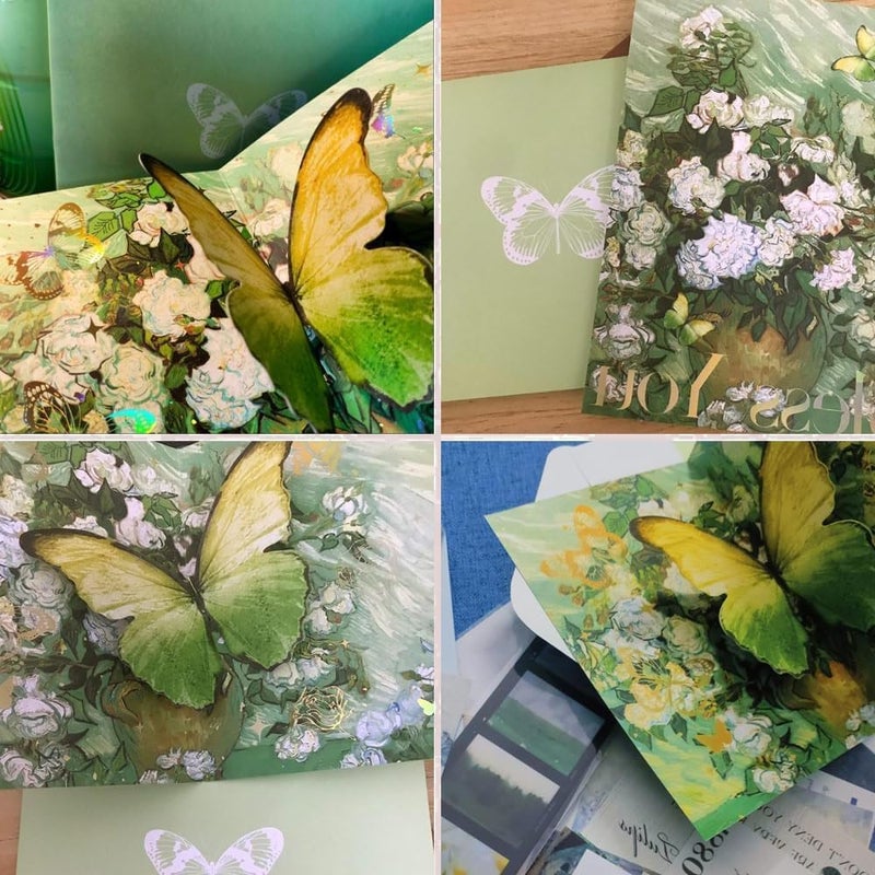 كاست ويف بطاقة معايدة على شكل فراشة وزهرة منبثقة، بطاقة معايدة ثلاثية الأبعاد مع مغلف، بطاقات احتفال، هدايا مصنوعة يدويًا للنساء والزوجات والابنات وعيد الأم وأذكركم بالذكرى السنوية - Image 4