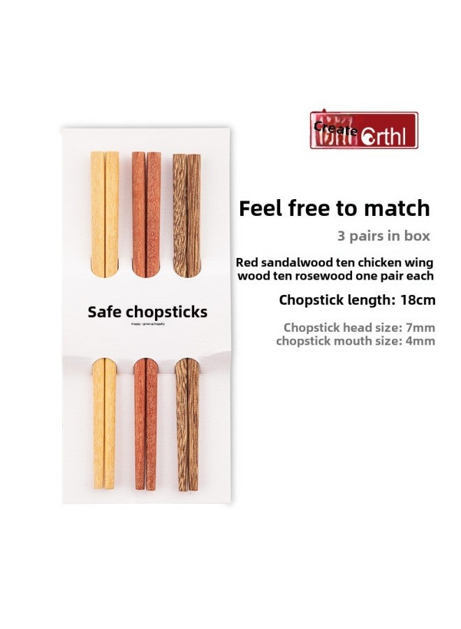 Two Or Three Sections Of 4-9 Years Old Baby Kindergarten Available Lightweight Household Wooden Chopsticks Boys And Girls Short Fast Children's Chopsticks-Color:Children's Chopsticks 18cm Three Wood Mixed 3 Pairs  - Image 1