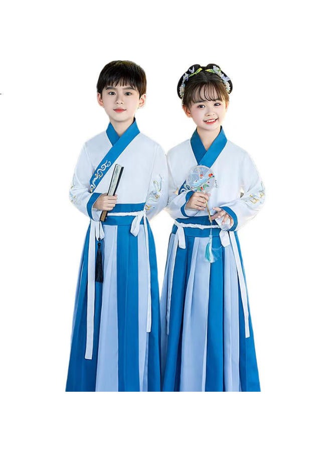 ROMON Children'S Hanfu, Boys And Girls Traditional Chinese Costume, New Chinese-Style Scholar'S Outfit, Student Graduation And Group Performance Clothing, Haiqing Color, Size 150 - Image 3