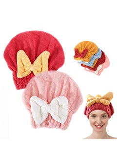 Generic Hair Quick Drying Hair Cap, 4 Pcs Towel Wrap for Wet Hair, Microfiber Wet Hair Dry Cap with Bow-Knot, Thickened Soft Absorbent Quick Drying Cap for Women with Long and Thick Hair  - Image 1