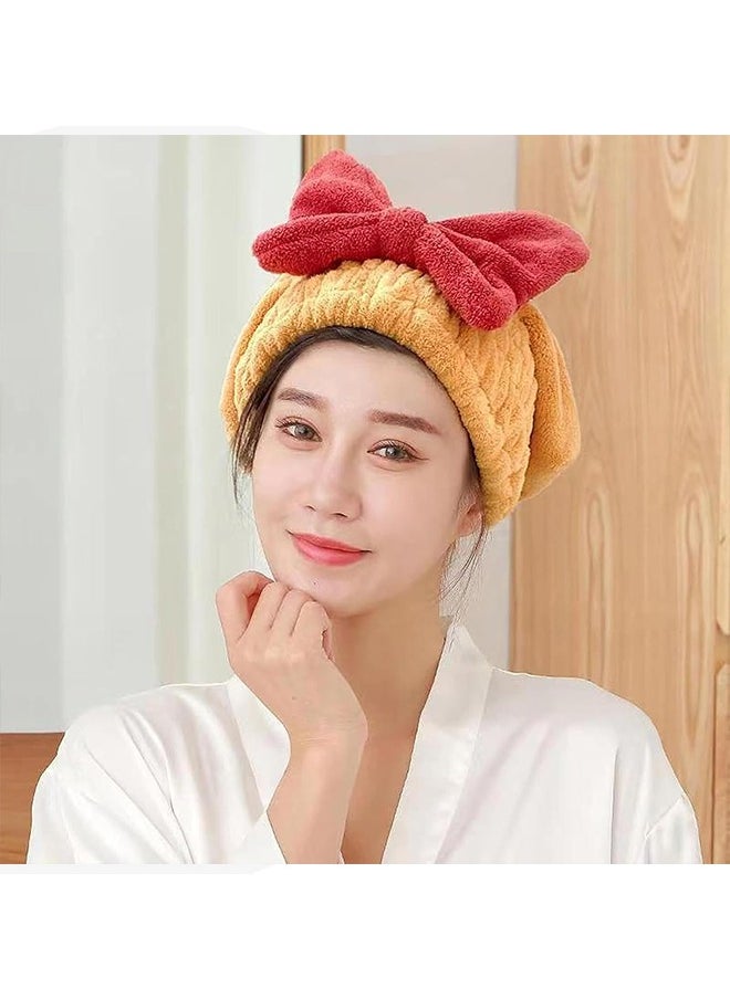 meayul Hair Drying Towel, Hair Quick Drying Hair Cap, Super Absorbent Hair Towel Wrap Cap for Wet Hair, 4 Pcs Towel Wrap for Wet Hair, Microfiber Wet Hair Dry Cap with Bow-Knot, Thickened Soft Absorbent Quick Drying Cap for Women  - Image 3