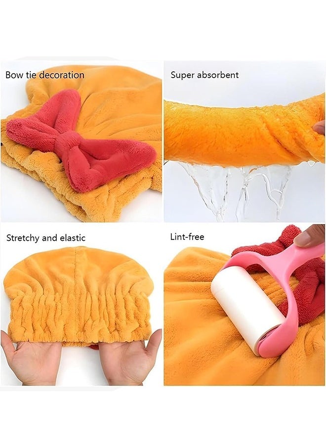 meayul Hair Drying Towel, Hair Quick Drying Hair Cap, Super Absorbent Hair Towel Wrap Cap for Wet Hair, 4 Pcs Towel Wrap for Wet Hair, Microfiber Wet Hair Dry Cap with Bow-Knot, Thickened Soft Absorbent Quick Drying Cap for Women  - Image 5